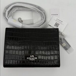 Coach Slim Crossbody Croc Embossed Bag Black